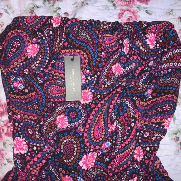 ROMEO + JULIET ROMPER Pink Black Paisley Strapless Shorts New NEW Medium M USA - Picture 12 of 12